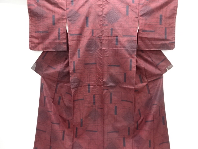 JAPANESE KIMONO / TSUMUGI / WOVEN GEOMETRIC PATTER 